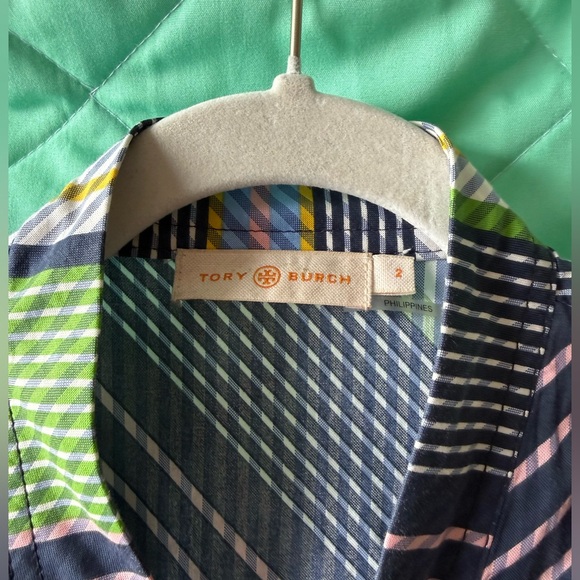 Tory Burch Striped Wrap Dress Multicolor Midi | Belted Sleeveless | Size 2 - Picture 4 of 9